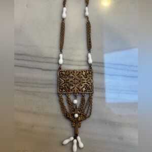 Vintage Czech Glads and Gold Toned Brass Necklace